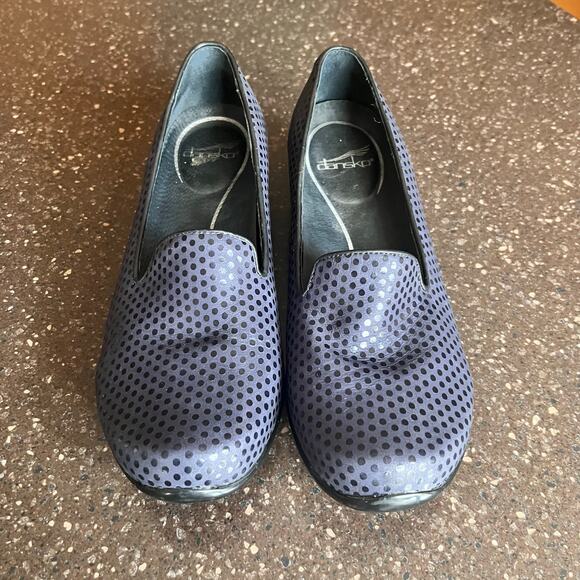 Dansko Olivia Navy Blue Suede Leather Confetti Polka Dot Comfort Loafers 10 EU41 - Picture 1 of 8